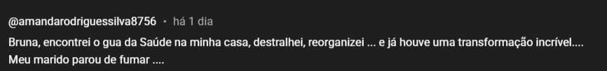 Comentário de aluna que encontrou a área da saúde na casa e reorganizou o espaço